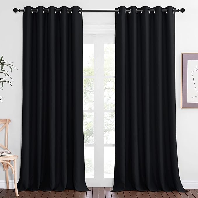 NICETOWN Black Blackout Living Room Curtain 102 inches Long, Grommet Thermal Insulated Cold/Light/Sound Blocking Window Drape for Bedroom/French Door (W66 x L102, 1 Panel)