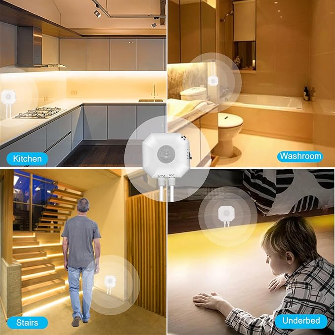 Motion Sensor LED Light Strip, 9.8 Feet Flexible Warm White Motion Activated Led Strip Lights with Adjustable Timer & UL Power Supply for Under Cabinet, Stairs, Bed Lighting Decoration.