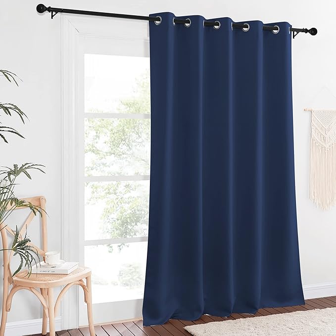 NICETOWN Blackout 110 inch Sliding Door Curtain, Grommet Thermal Insulated Room Darkening Window Treatment Divider for Bedroom/Living Room, Navy, W66 x L110, 1 Panel