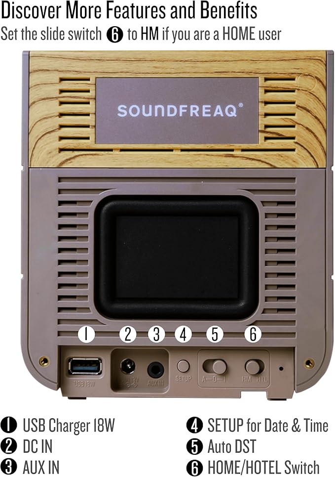 Soundfreaq Sound Rise II, SFQ-16: Bedside Alarm Clock Radio & Bluetooth Speaker, with Large Display Screen, FM Radio, Fast USB Charging, and Nature Sound (Wood Taupe)