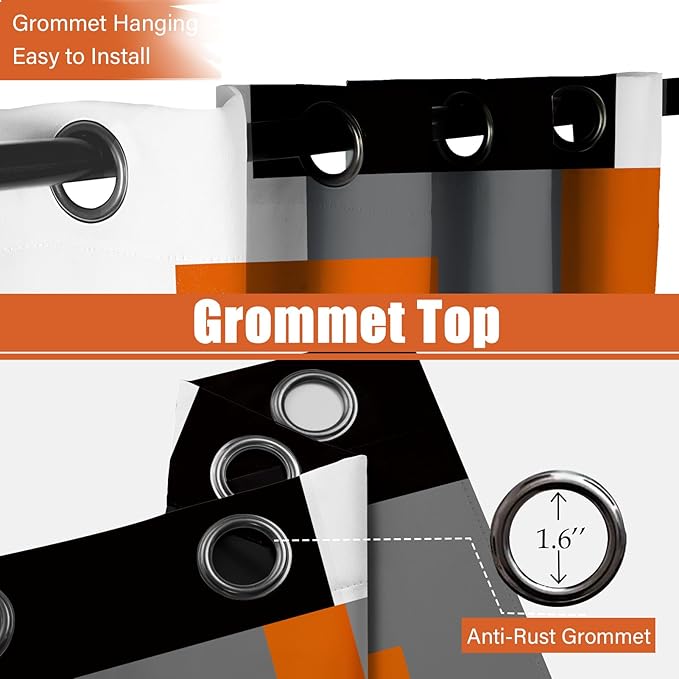 Orange 100% Blackout Curtains for Bedroom 72 inch Length 2 Panels Set White Grey Modern Abstract Geometric Black Out Curtains Insulated Room Darkening Window Drapes for Living Room, 52Wx72L