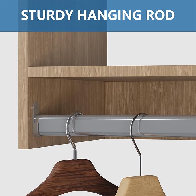 Double Hanging Closet Unit, Modular System Organizer With Storage for Walk In Closets, Clothing Rack Wardrobe for Hanging Clothes, Bedroom, Wood, 28.5"W