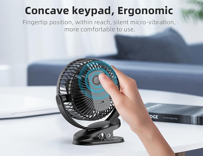 Svinkal USB Personal Clip on Fan 5000mAh Battery Operated 6in, Type C, 3 Speed, 720° adjustment, Small Portable Fan for Table, Bedroom, Desk, dormitory, Camping, Stroller, Golf Cart