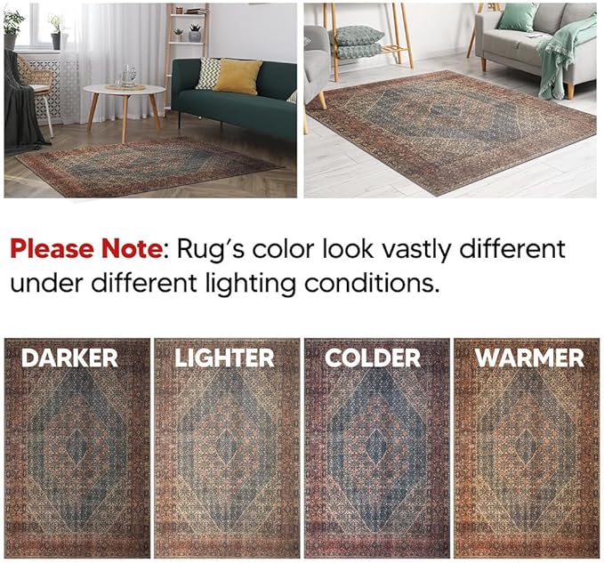 Keen Home Design 10x14 Rug - Machine Washable Area Rug with Non-Slip Backing, Ideal for Living Room, Dining Room, Bedroom - Vintage, Easy Clean, Durable, Low Pile Rug - (9'7" x 14')