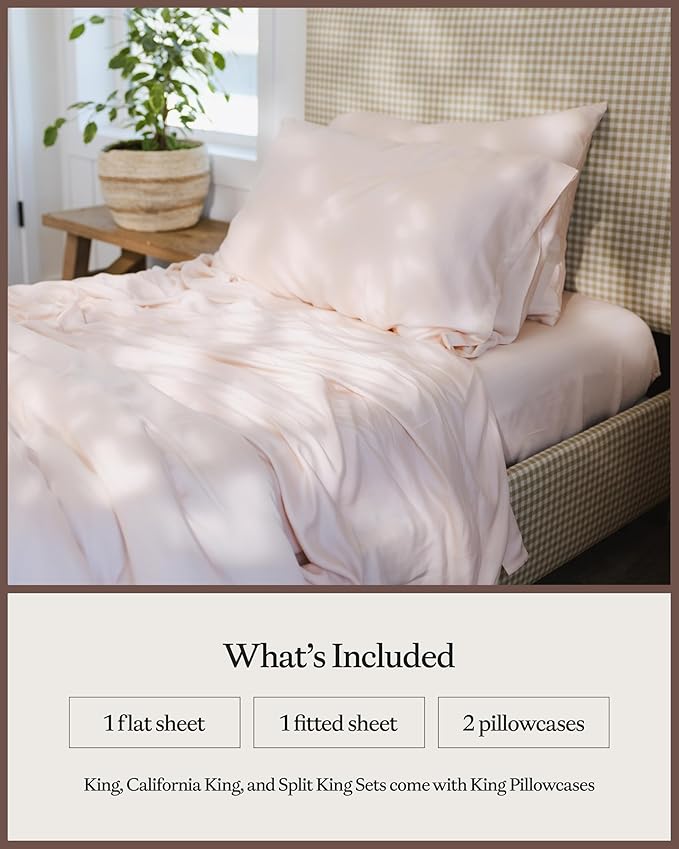 Cozy Earth Luxury Bed Sheet Set - 100% Viscose from Bamboo Fabric, Ultra-Soft & Breathable, Fits Regular & Deep Pocket Mattresses up to 20" - 4 Pieces King Sheet Set - Peony