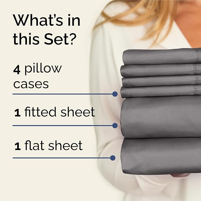 King 6 Piece Sheet Set - Cooling and Breathable Bed Sheets - Hotel Luxury Bed Sheets for Women, Men, Kids & Teens - Bedding with Deep Pockets & Easy Fit - Soft and Wrinkle Free - King Dark Grey Sheets
