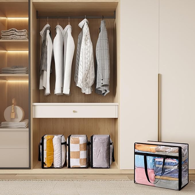 Lifewit 8 Pack Clear Clothes Storage Bags, 40L Plastic Blanket Storage Bag, Vinyl Foldable Moving Bags with Zipper, Closet Organizers and Storage Containers for Bedding, Duvet, Comforter