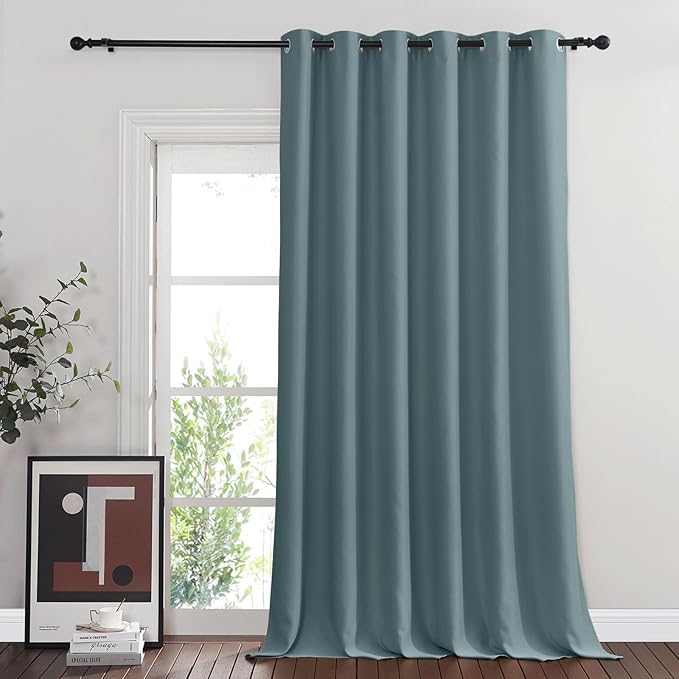 NICETOWN 108 inch Sliding Door Curtains for Bedroom, Grommet Thermal Insulated Blackout Window Treatment Sound Reducing Drape for Living Room, Greyish Blue, 1 Panel, W80 x L108