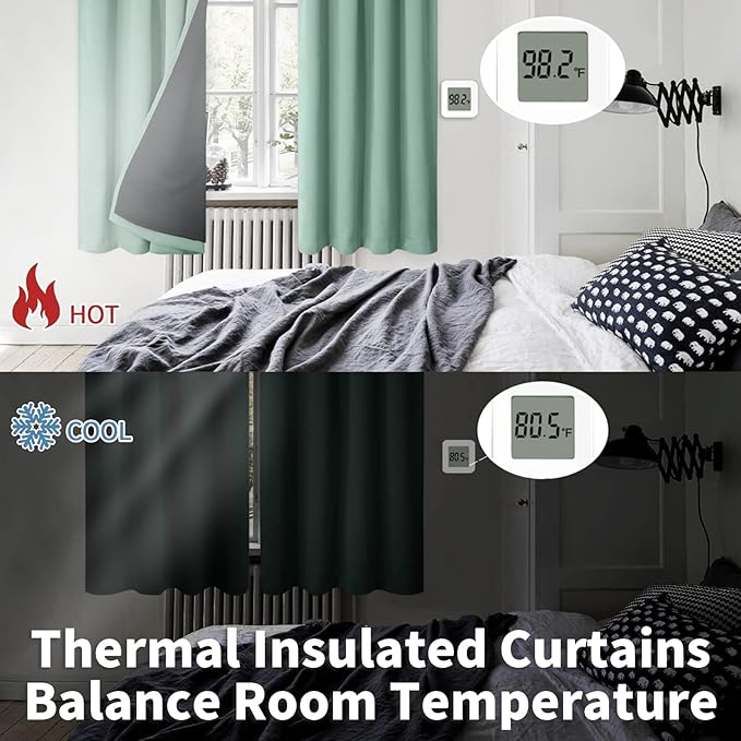 BGment Blackout Curtains for Bedroom with Rod Pocket, Room Darkening Curtains 100% Black-Out LivingRoom Curtains with Thermal Black Liner, Each Window Drapes 2 Panels, 42 x 84 Inch, Frosty Green