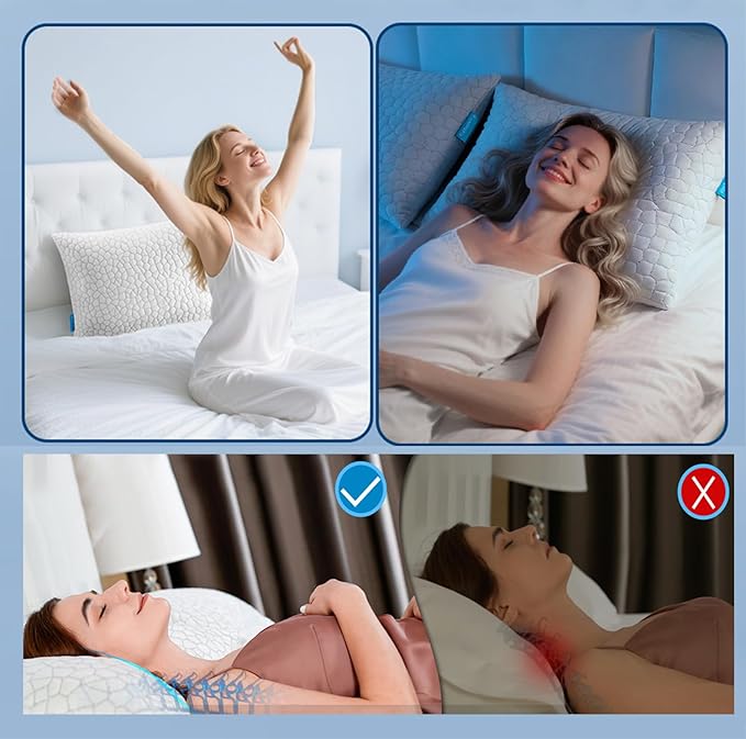 Cooling Bed Pillows Queen Size Set of 2, Shredded Memory Foam Pillows for Sleeping, Adjustable Firm Pillow for Side Back Stomach Sleepers, Gel Cool Pillow for Hot Sleepers Neck Support