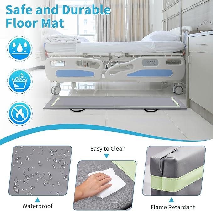 Winado Fall Mat for Elderly, 68" x 23" Bi-Fold Floor Mat Bedside Anti-Slip Protection Standing Safety Mats Reduce Risk for Elderly, Patients, Home or Hospital Care, Grey