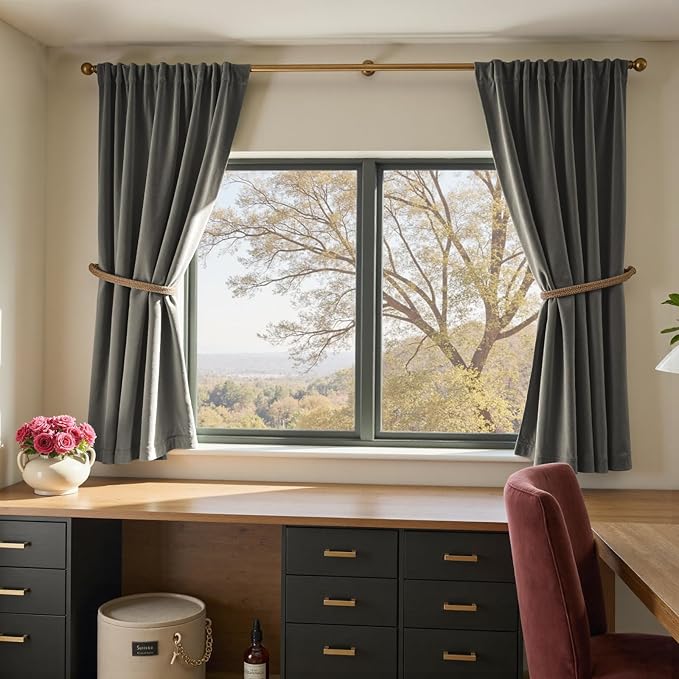 Lazzzy Velvet Blackout Curtains Thermal Insulated Room Window Drapes Super Soft Luxury Curtains for Living Room Bedroom Rod Pocket 2 Panels, Grey, 52" W x 63" L
