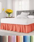 Wrap Around Dust Ruffle Bed Skirt - Coral - for Queen Size Beds with 24 Inch Drop - Easy Fit Elastic Strap - Adjustable Pleated Bedskirt w/Brushed Fabric - Wrinkle Free - for Women, Men, Kids & Teens