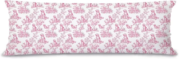 Pink Chinoiserie Golden Doodle Dog 20x54 Body Pillow Cover with Zipper,Goldendoodle Decor,Grandmillennial Pink Golden Doodle Dog Decorative Body Pillow Cases for Bed Couch