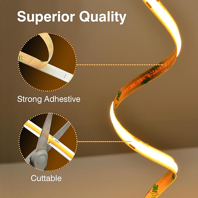 COB LED Strip Lights Warm White,24V Dimmable led Light Strip KIT with Remote and app Control,2700K 32.8FT/2 * 5m 8mm Wide Ra>90 Cuttable Flexible Strip Lights for Bedroom,Wardrobe,Cabinet