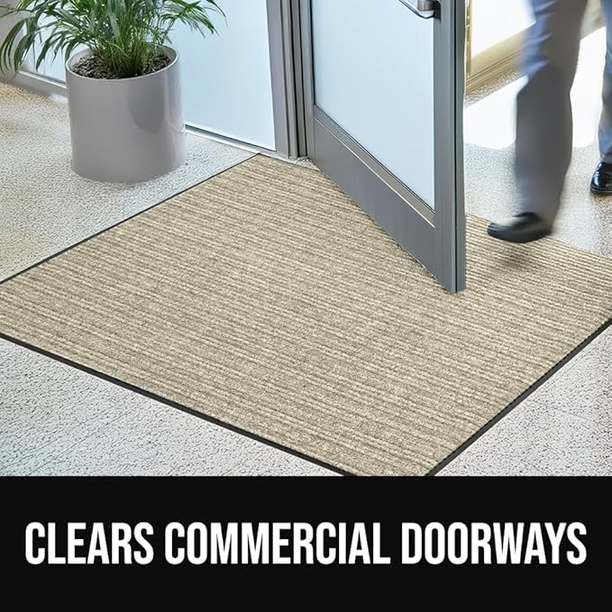GORILLA GRIP Waterproof Traffic Guard Door Mat, 35x23, Heavy Duty Entryway Mats, Strong Rubber Back Commercial Utility Rugs for Office Hallway, Garage Floor and Home, Low Profile Carpet Runner, Beige