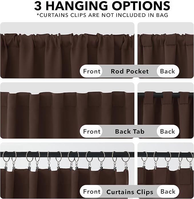 Deconovo Blackout Curtains, Thermal Insulated, W52 x L95 2 Panels, Back Tab, Machine Washable, Room-Darkening Drapes for Bedroom/Living Room Chocolate