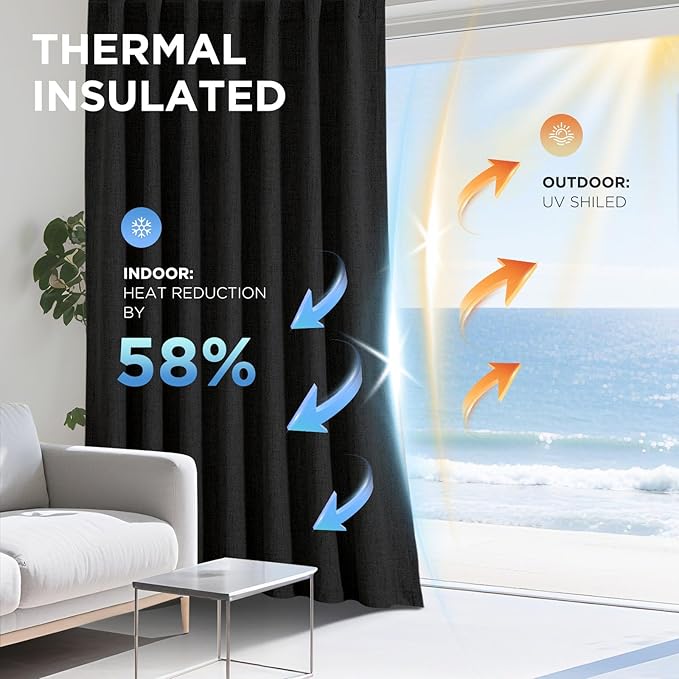 Joydeco Linen Blackout Curtains for Bedroom - 100% Light Blocking 1 Panels, Black Drapes 100" W x 96" L, Thermal Insulated Room Darkening Curtains for Living Room, Rod Pocket & Back Tabs