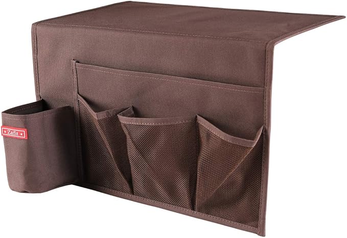 Zafit 5 Pockets Bedside Caddy, Bedside Storage Organizer for Water Bottles, Magazines, Phone, Glasses (5 Pockets-Coffee)
