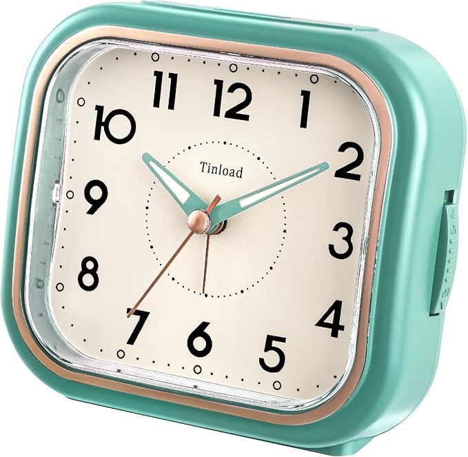 4.5" Vintage Retro Analog Alarm Clock, Super Silent Non Ticking Clock with Manual Light, Snooze, Battery Operated, Simply Design, for Living Room, Bedroom, Bedside, Desk(Green)