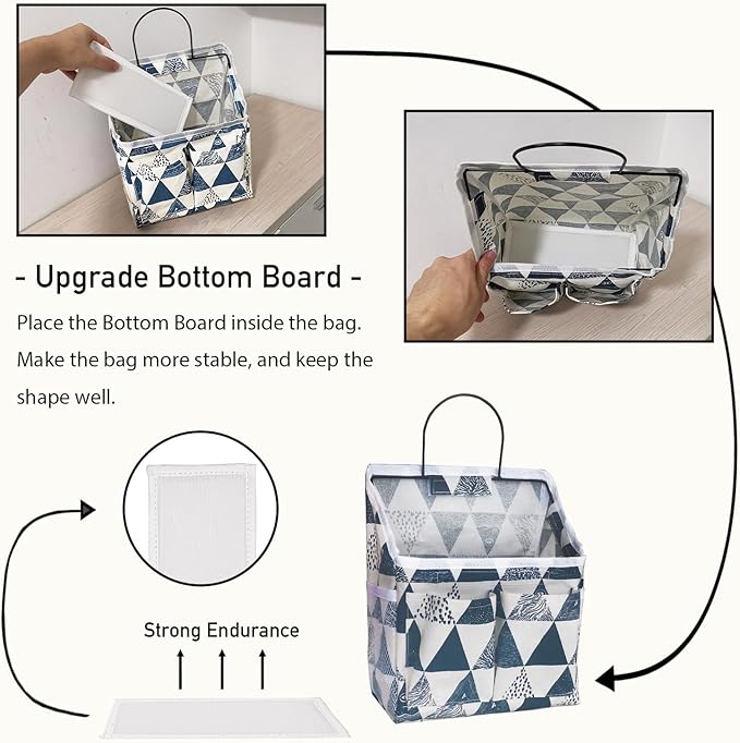 Kanrichu 2pcs Small Wall Hanging Organizer Bag, Linen Fabric Door Hanging Storage Basket with Pockets, Waterproof Bin for Kitchen, Bedroom, Office, RV Camper (Triangle)