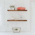 URBANDI, Rustic Floating Shelves, Set of 2, Hidden Bracket, Solid Wood, Heavy Duty, Wall Mounted Shelves, (Provincial, 12Wx6D)