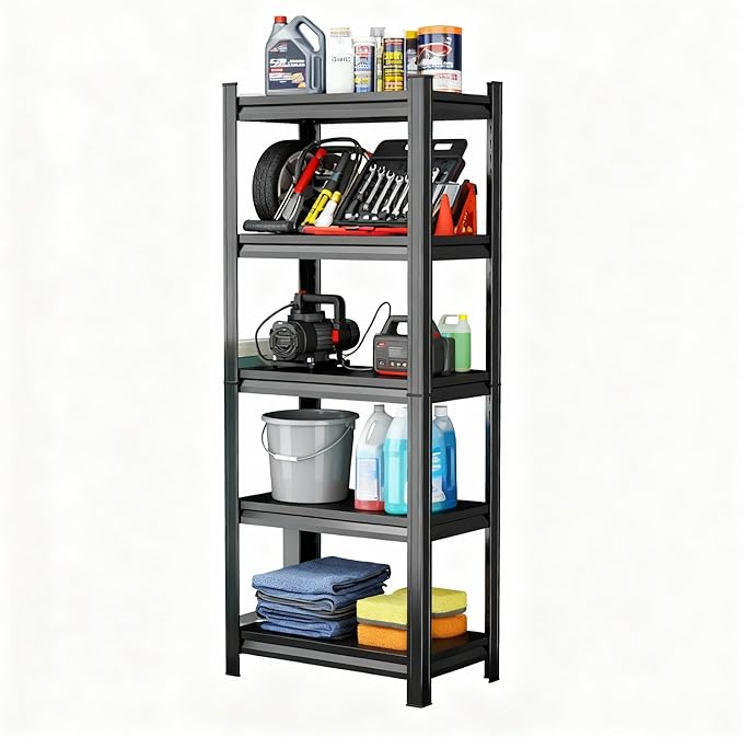 Storage Shelves, Garage Metal Shelving Unit, Adjustable, Double-Layer Column with Reinforced Ribs, Heavy-Duty, Capable of Bearing 3000 lbs, Suitable for Garage, Warehouse, Kitchen Storage
