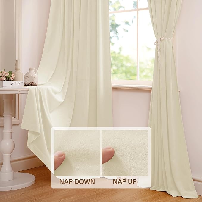 StangH Thick Velvet Curtains 2 Panels Set - Rod Pocket Light Blocking Living Room Drapes Extra Long High Ceiling Tall Curtains for Villa/Hall/Hospital, Ivory, 52 x 108 inches
