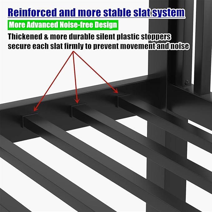 Higher Quality & Stronger Metal Bunk Bed Full Over Full Size Bunkbed Frame, Thickened Heavy Duty More Stable Steel Bunk Bed with Twin Size Trundle (Full)