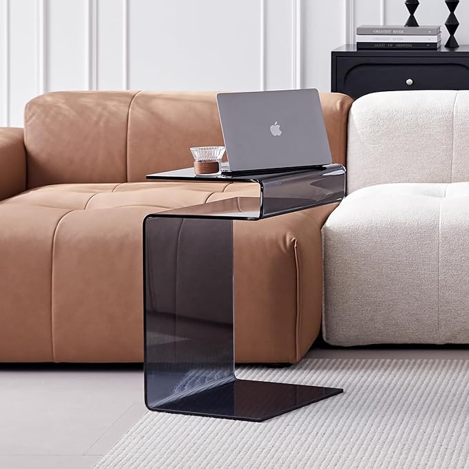 Glass Nightstand,Side Table,S-Shaped End Table for Living Room,Bedside Table for Bedroom (Grey)