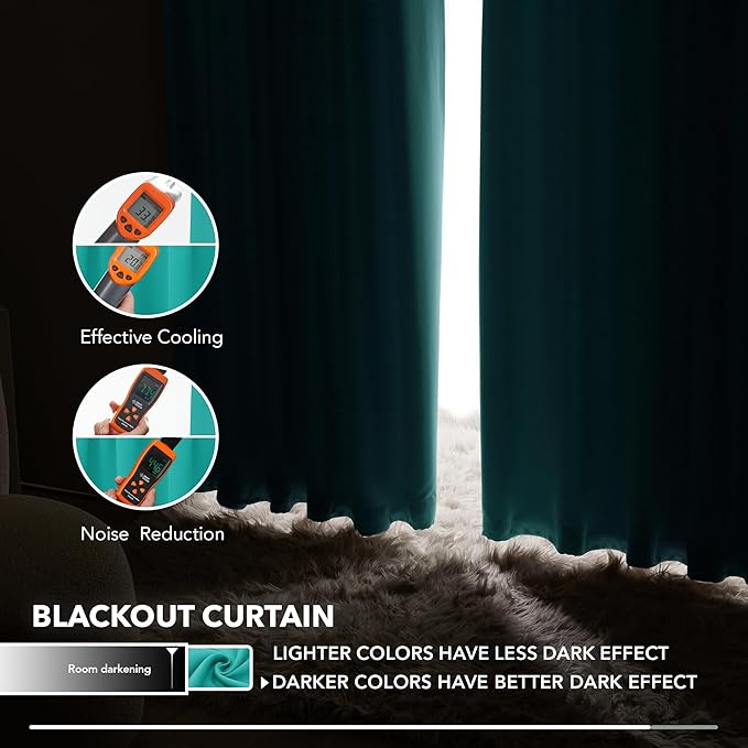 Deconovo Blackout Curtains, Thermal Insulated, W42 x L45 2 Panels, Back Tab, Machine Washable, Room-Darkening Drapes for Bedroom/Living Room Turquoise