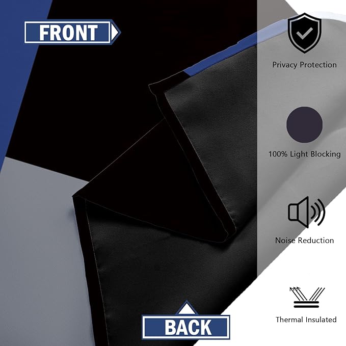 Navy Blue Grey 100% Blackout Curtains for Bedroom 84 inch Long 2 Panels Set Gray Modern Abstract Geometric Black Out Curtains Insulated Room Darkening Window Drapes for Living Room, 52Wx84L