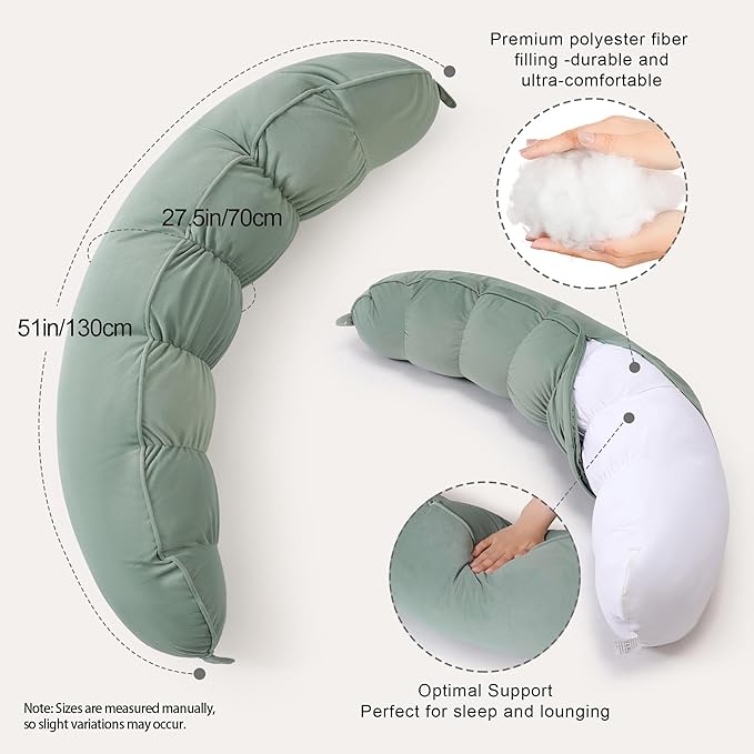 Peallow(Pat. Pend) – Long Round Body Pillow for Adults, Bolster Pillow for Sleeping, Soft and Supportive Pillow for Sleeping & Lumbar Support(Willow Green,39")