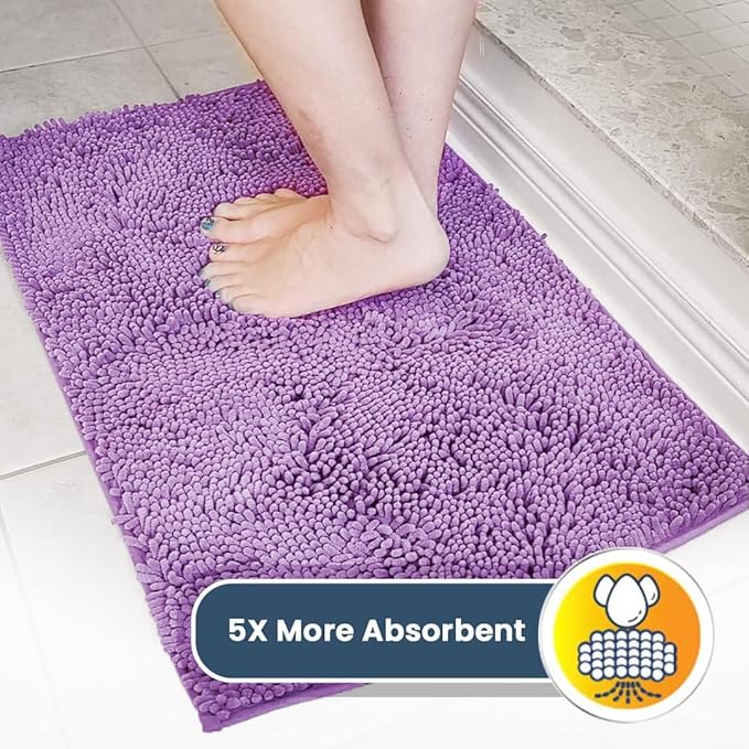 Muddy Mat® | Super Absorbent Door Mat Indoor, Microfiber Quick Dry Chenille Entryway Rug, Non-Slip Front Door Mat, Indoor Mats for Entryway, Machine Washable Pet Rug, Purple 24"x60"