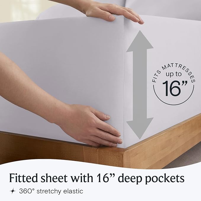 LuxClub 4 PC Sheet Set Bed Sheets Deep Pockets 16" Eco Friendly Wrinkle Free Cooling Machine Washable Hotel Bedding Silky Soft - Dove Gray Queen
