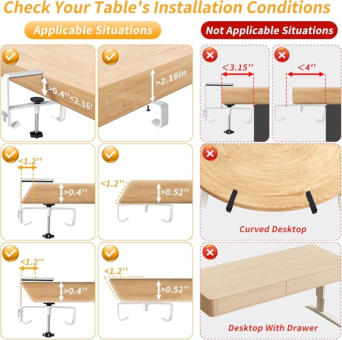 No Drill Under Desk Cable Management Tray, 28" Cord Organizer with Clamp, Fabric Cable Management for Standing Desks, Ideal for Home & Office - White