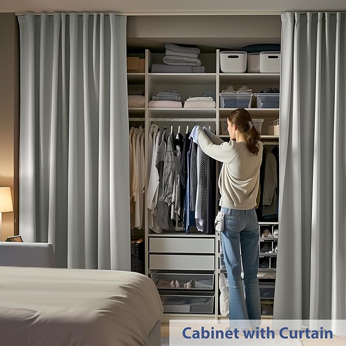 Room Divider Ceiling Mounted Curtains Track Sets Extra Wide Blackout Curtain Flexible Tracks for Bedroom Privacy Partition Separator, 1 Panel Light Grey Drape and White Rail, W10 x H7ft