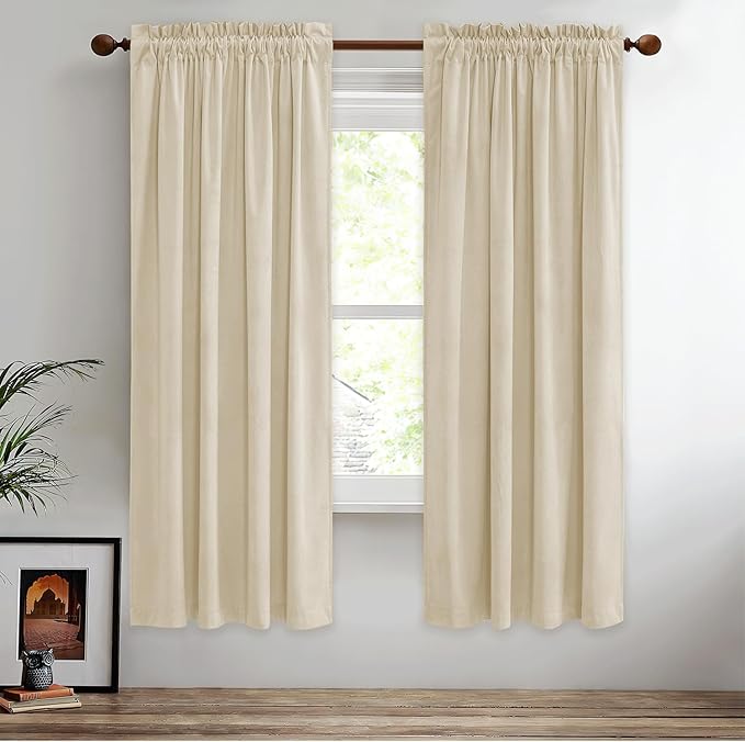 StangH Soft Beige Bedroom Velvet Curtains Farmhouse Home Decor Light Blocking Privacy Curtains/Drapes Thermal Insulated Soundproof for Living Room/Home Office, W52 x L72, 2 Panels