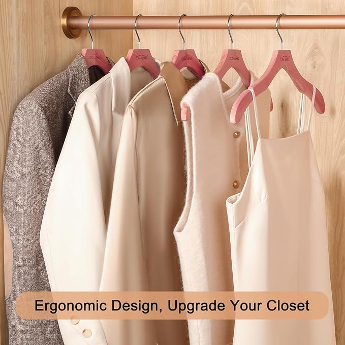 TOPIA HANGER Red Cedar Coat Hangers 24 Pack, Premium Wood Suit Sweater No Shoulder Bump Hangers, 360° Swivel Hook and Cut Notches Clothes Hangers for Sweater, Coat, Shirts, Jackets, Dress, CT85C