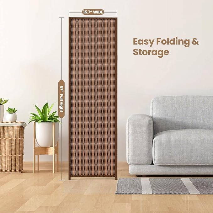 5 Panel Room Divider and Extra Wide Folding Privacy Screen, 79" W x 67" H, Bamboo Room Divider for Room Separation.