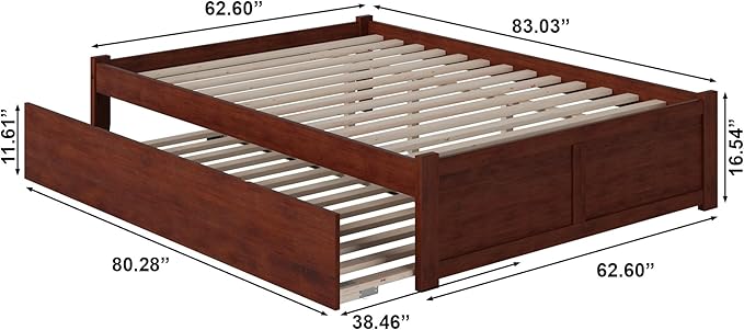 AFI Concord Queen Size Platform Bed with Footboard & Twin XL Trundle in Walnut