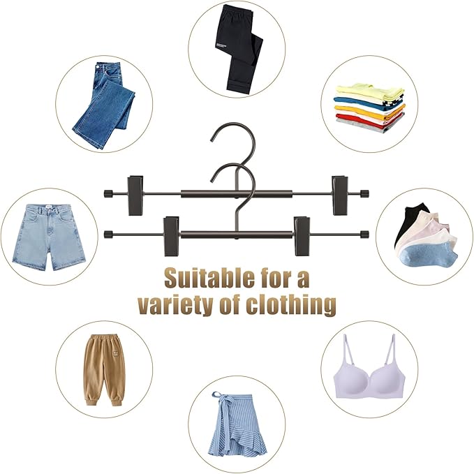 VWV 20-Pack Adjustable Women's Skirt and Pants Hangers, Durable, Space-Saving, Suitable for Jeans, Shorts, Underwear, Sports Bras (Matte Gunmetal)
