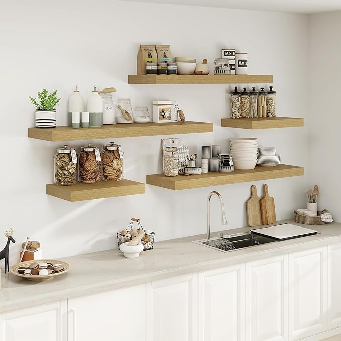 Heimlove Oak Bathroom Shelves Floating Shelves for Wall Shelf Over Toilet Long Mounted Modern Farmhouse,48 x 12 Shelves with Invisible Brackets for Living Room, Kitchen, Bedroom