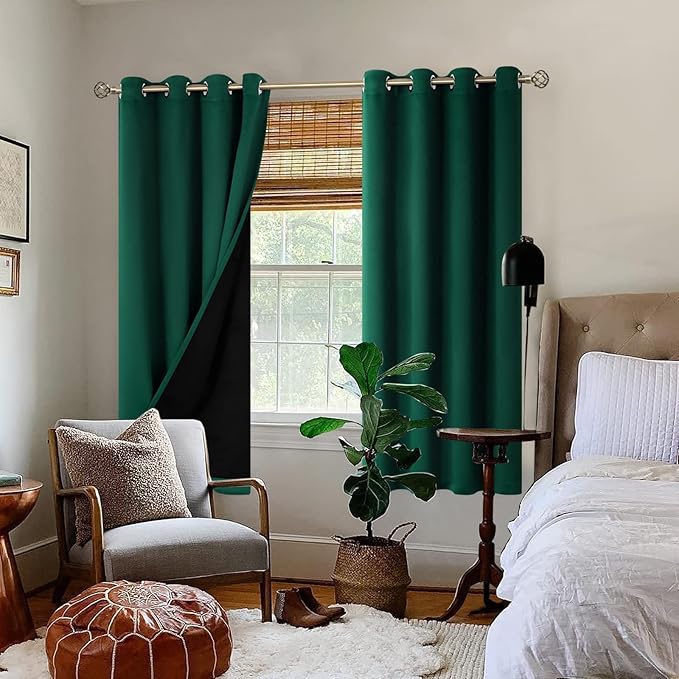 BGment Thermal Insulated 100% Blackout Curtains 72 Inch Length 2 Panels, Total Light Blocking Curtains for Bedroom, Grommet Window Drapes with Thick Black Liner, 52 Inch Wide Each Panel, Emerald