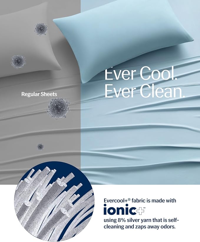 REST® Evercool®+ Top Sheet, Full/Queen Size, Light Blue, 93"X108" (1 Flat Sheet only)
