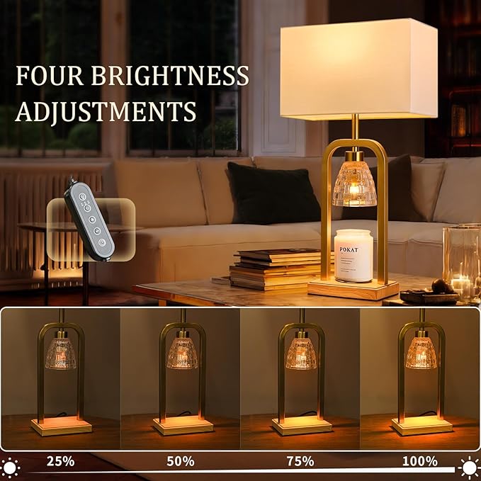 PoKat Gold Table Lamps with Candle Warmer & Timer for Bedroom, Mid Century Modern Modern Bedside Lamps Set of 2 for Night Stands, 21.5'' Bedroom Lamps Decor for Living Room Hallway, Bulbs Included