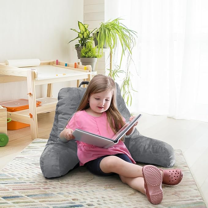Nestl Reading Pillow with Shredded Memory Foam, Designed for Sitting Up in Bed and Couch, Back and Arms Adjustable Support for Adult & Teens Backrest Pillows for Reading, with Washable Cover Grey