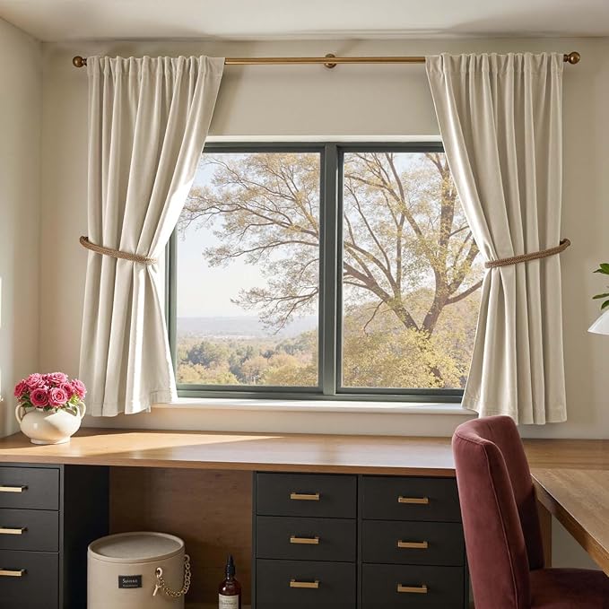 Lazzzy Velvet Blackout Curtains Thermal Insulated Room Window Drapes Super Soft Luxury Curtains for Living Room Bedroom Rod Pocket 2 Panels, Beige, 52" W x 63" L