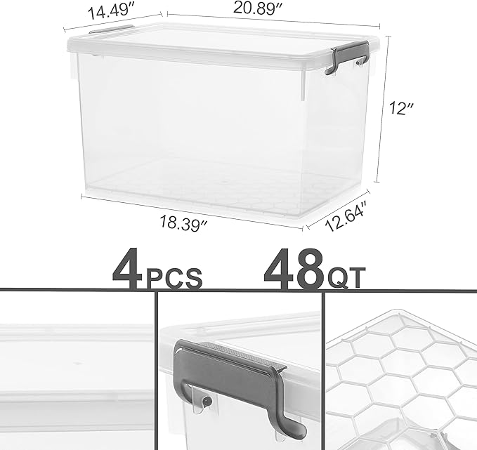 Citylife 48 Qt. Plastic Storage Bins with Lids Large Stackable Storage Containers for Organizing Clear Durable Storage Box, 4 Pack