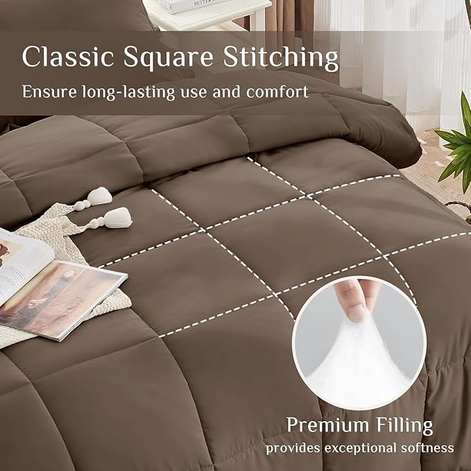 JOLLYVOGUE California King Comforter Set, Ultra-Soft Bed in a Bag Cal King Size 7 Pieces, Oeko-TEX Certified Bedding Set with Down Alternative Comforter, Sheets, Pillowcases & Shams, Brown